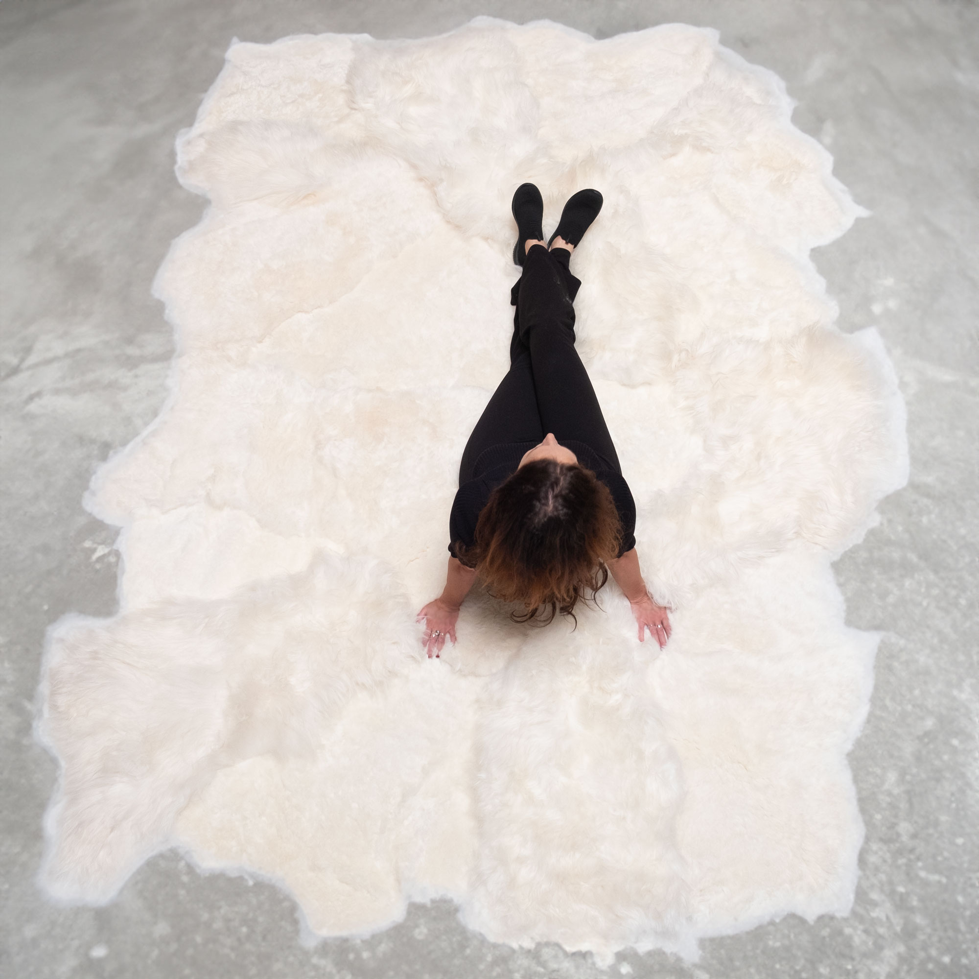 Designer schapenvacht vloerkleed 200 x 300 cm patchwork natuur wit